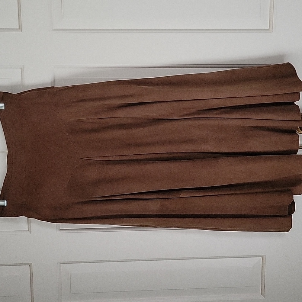 Big L Womens Chocolate Brown Sueded Leather Circle Skirt Made In Finland Sz 14